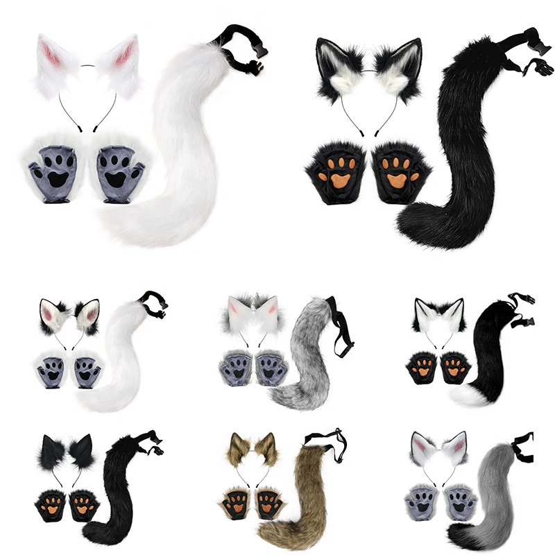 Halloween Félfogadás Foxi Farok Foxi ears állítsa Vmint aranyos Cipőnyelv Kesztyű cosplay Animáció Tájolás Jellem handmade Plüss Kellékek