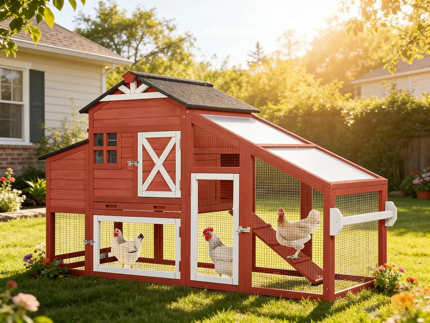 

Мобильный курятник на колесах, кроличья клетка, расширяемая деревянная клетка для домашней птицы с большой, настраиваемой площадкой