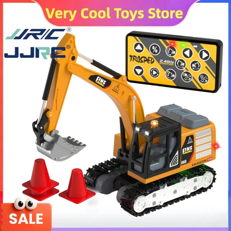 JJRC Q Version Alloy RC Excavator With Light Sound Effect Remote Control Engineering Digger Toy With Roadblock Accessories toys
