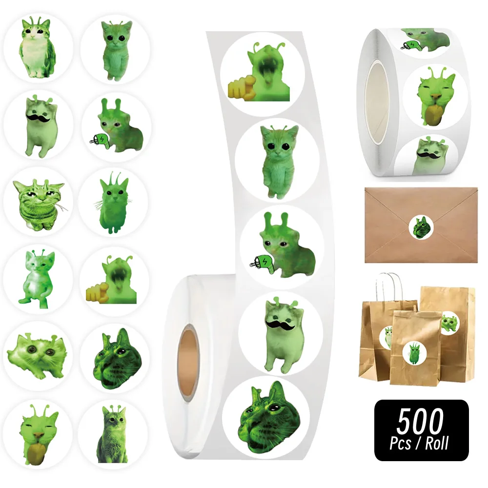 500pcs Funny Alien Cat Meme Stickers Green Alien Decals For Phone Laptop Suitcase Notebook Skateboard Zip Zap Alien Cat Stickers