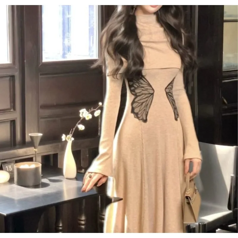 

Chinese-style Knitted Dress, Long-sleeved Butterfly Dress, Long New Chinese-style Knitted A-line New Autumn Style