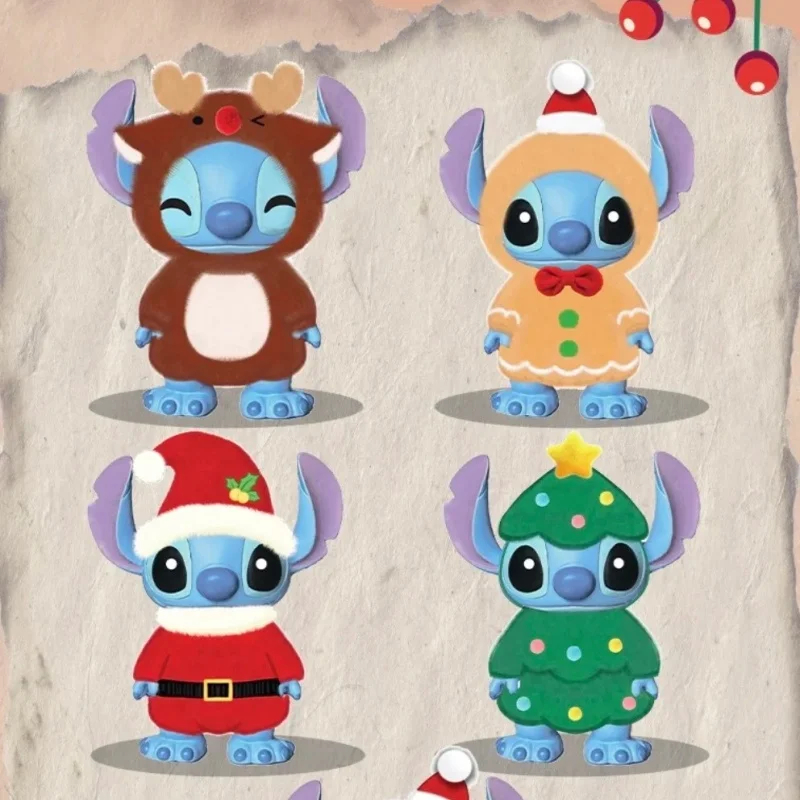 Hot Genuine Christmas Stitch With Outfit Series Blind Box Kawaii Stitch Figure Toy Collectible Doll Mystery Box Stitch Christmas