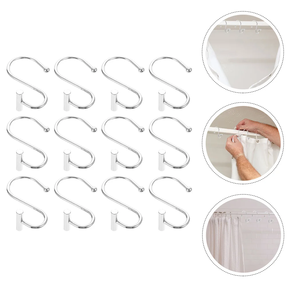 

12pcs Bath Hooks Iron T-Shaped Shower Curtain Hooks Smooth Glide For Bathroom Metal Curtain Accessories Home Decor