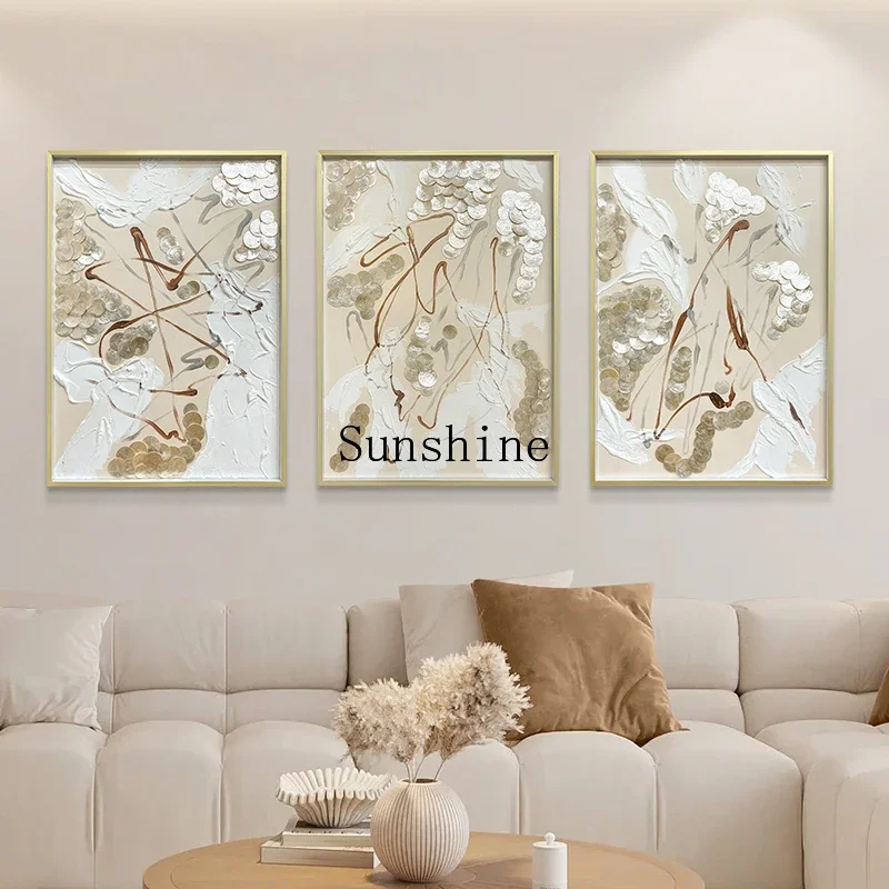 French Chinese style art oil painting sofa background wall shell decorative wall triptych