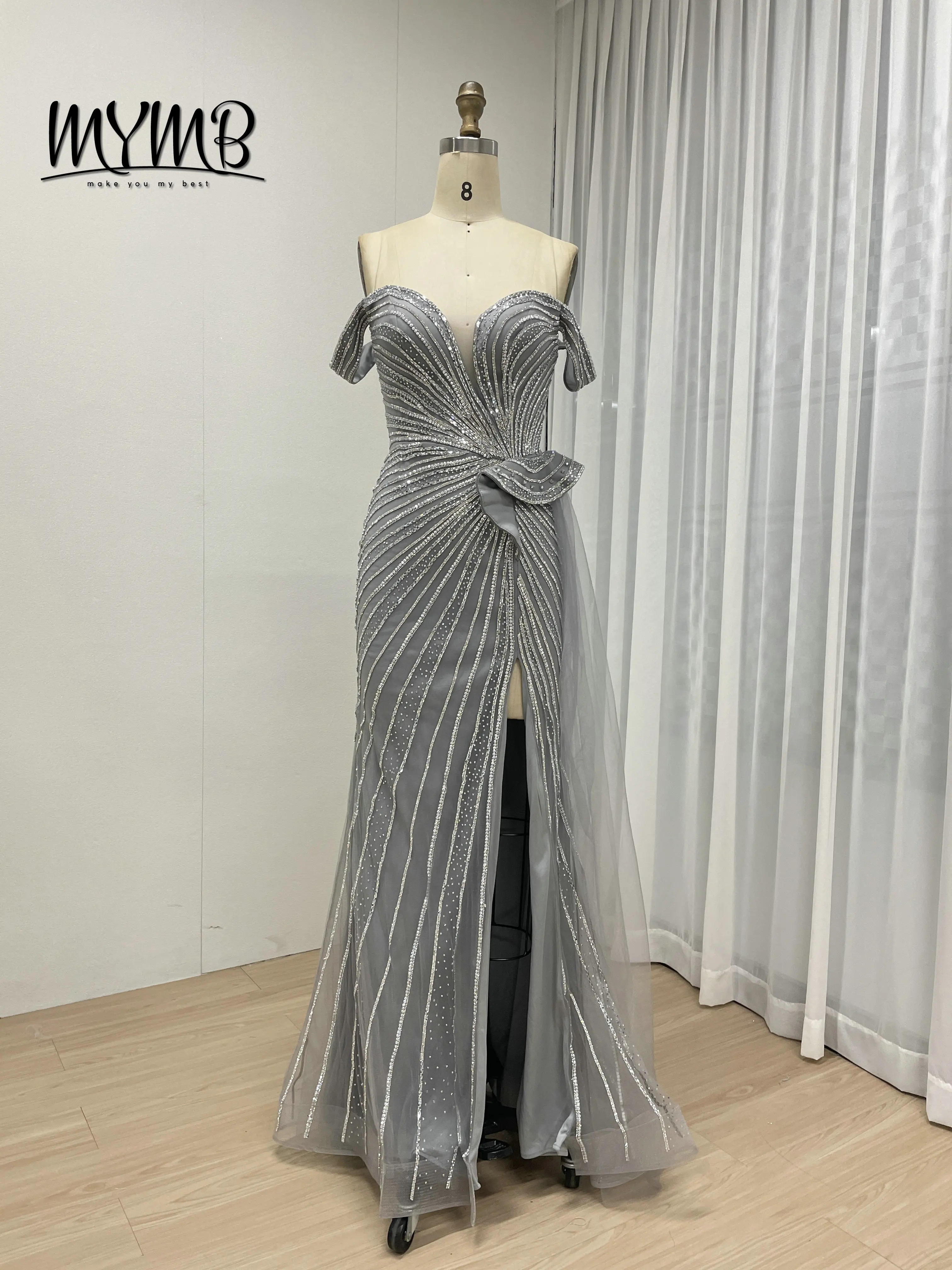 MYMB impresionante lujo hermoso Sexy abertura alta adornado con bordado de cuentas brillantes elegante falda lateral vestido de noche MB40379