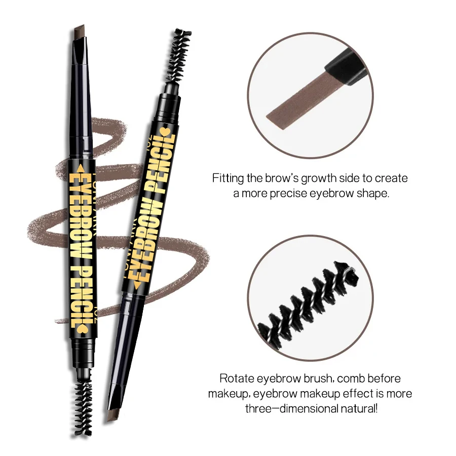 Lápis de sobrancelha 2 em 1, cosméticos profissionais, maquiagem para mulheres, 5 cores, à prova d'água, longa duração, marrom, com pincel, presente