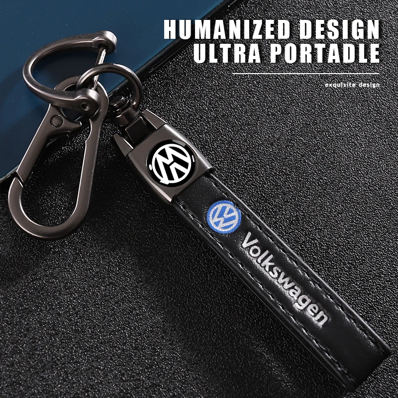 1Pcs Car Metal Key Chain Auto Fine leather Emblem Key Ring For VW Golf Tiguan Jetta Transporter Passat T5 Polo Touran Arteon GTI