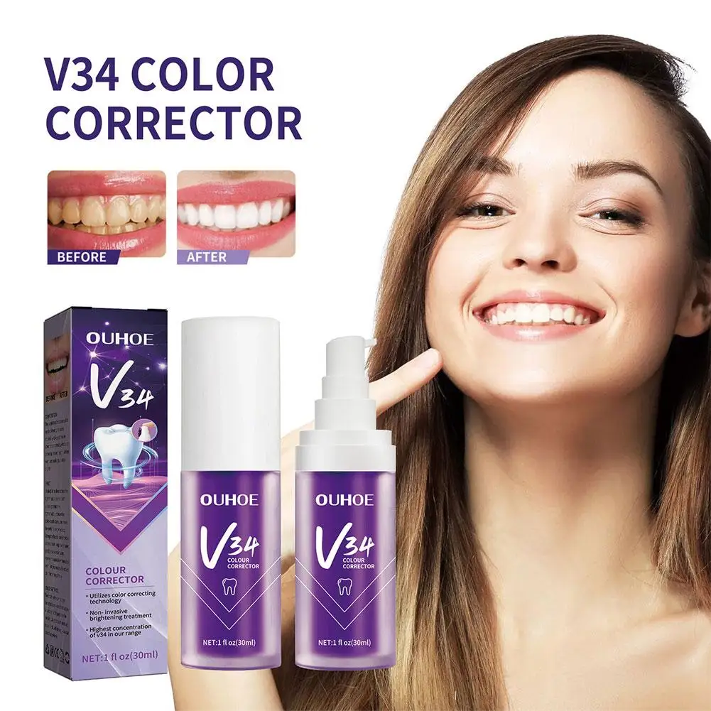 Hot V34 pasta gigi korektor warna ungu pasta gigi untuk gigi putih mencerahkan perawatan gigi pasta gigi mengurangi kuning 30ml