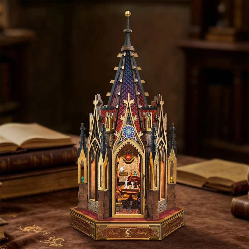 DIY Wooden Book Nook Figurines Miniatures Magical Memory Tower Cottage Bookend for Friends Birthday Xmas Gifts Home Decor Crafts