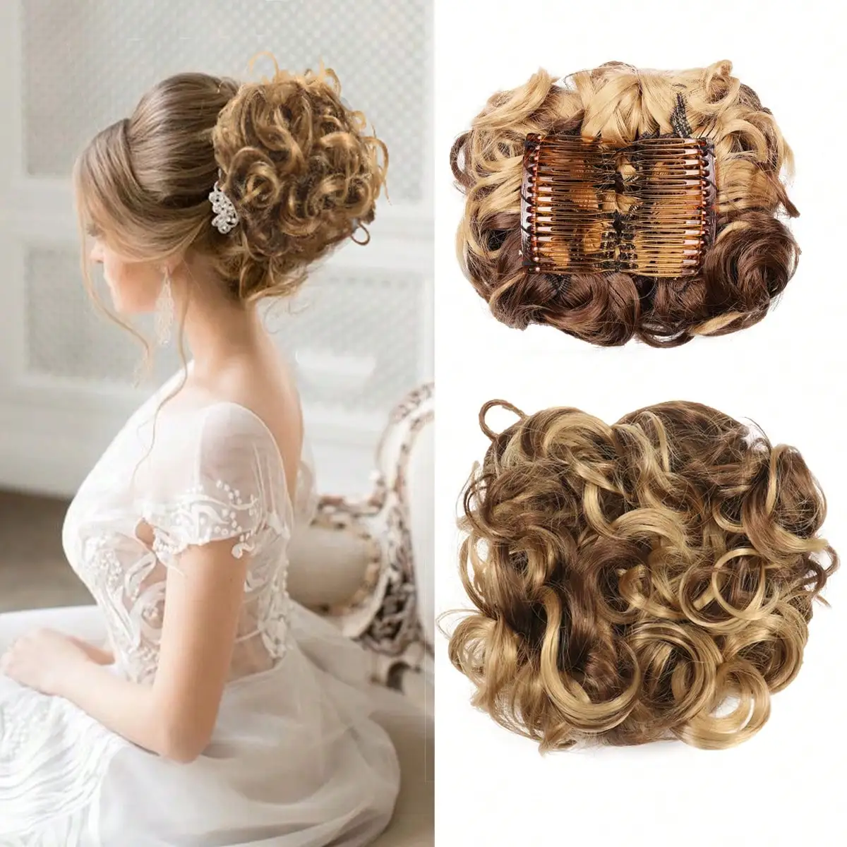 Messy Bun With Combs Scrunchie Chignon Hairpiece Curly Dish Hair Bun Extension Combs in Messy Bun Hair Piece for Women Girls