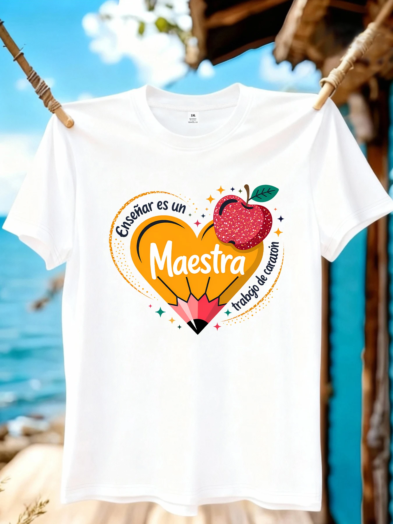 

【WZM109102】Love pencil print plus size women's round neck summer casual short sleeved street fashion versatile T-shirt