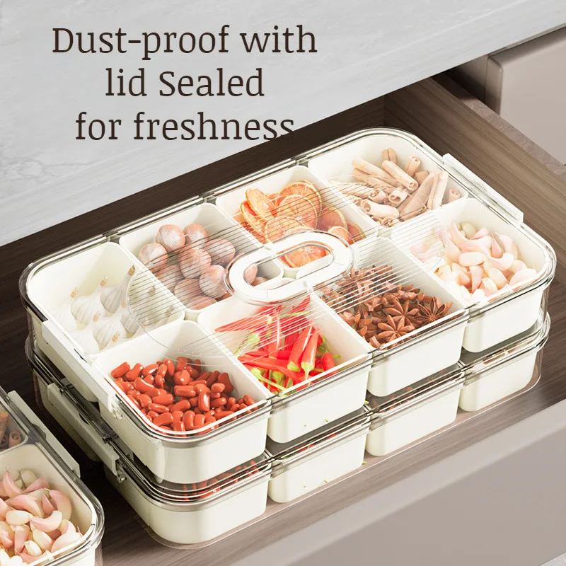 8 Grids Divided Serving Tray Storage Box Kitchen Portable Sub-format Seasoning Separator Box Fresh-keeping Snack Fruits Food Box