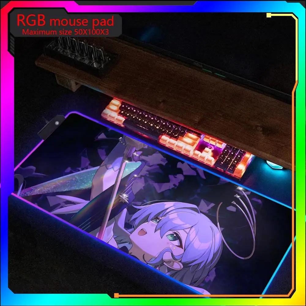 Imagem -02 - Honkai Star Rail Robin Rgb Mouse Pad Grande Gaming Mousepad Led Borracha Tapete de Mesa Laptop Desktop Game Pad Tamanho Máximo 50x100