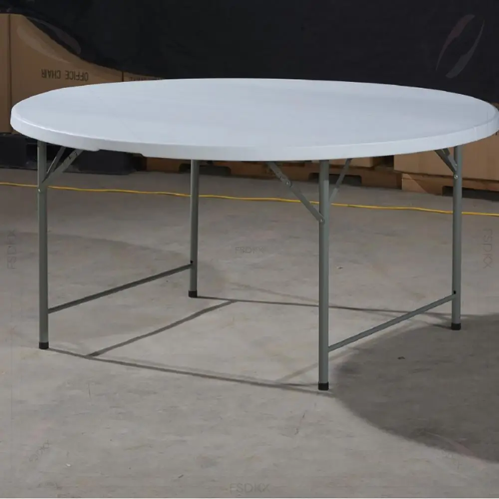 

FSDKX 60inch 5ft White Portable HDPE Blow Molding Circle Dining Wedding Banquet Folding Plastic Round Tables for Events Party