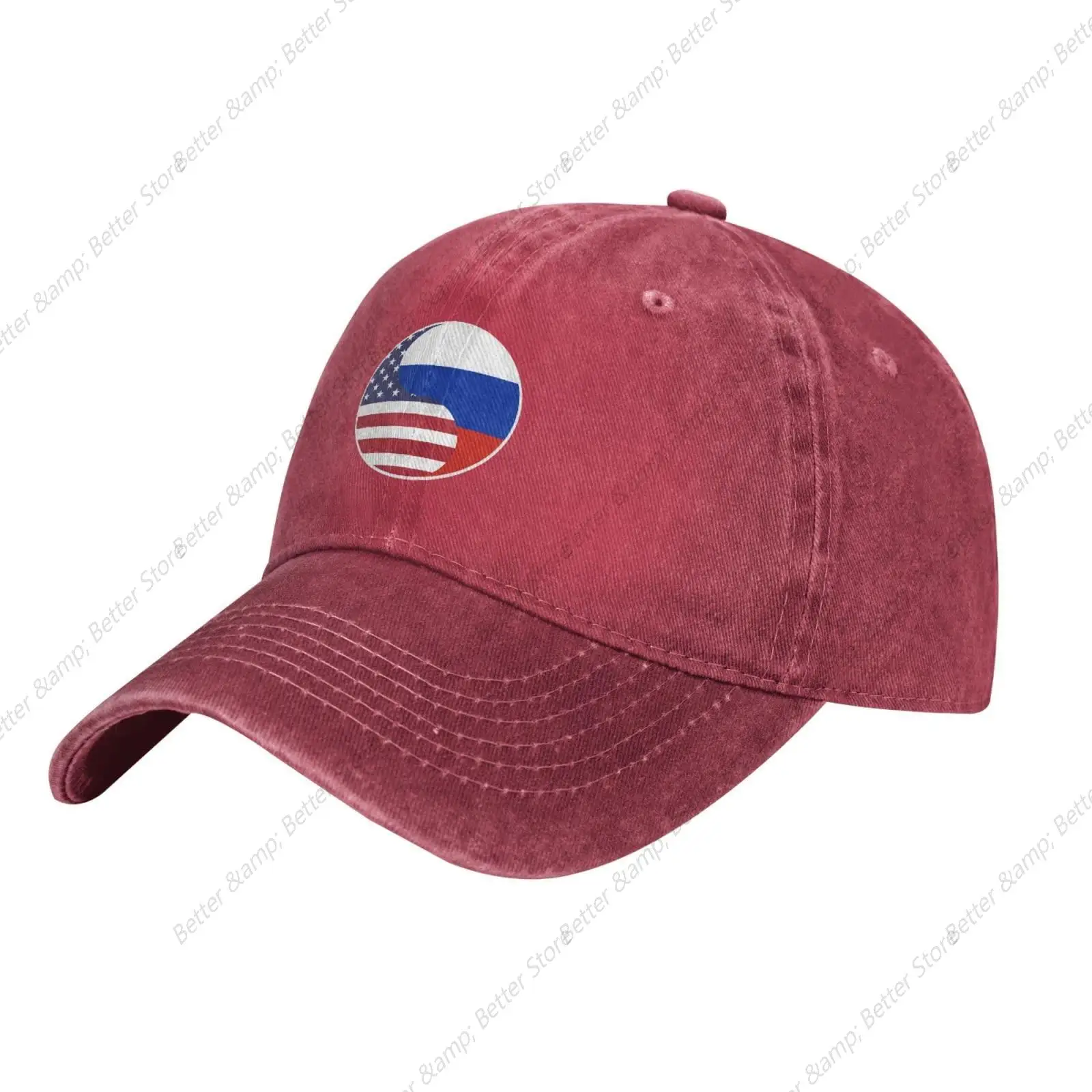 

Yin Yang Flag Combination of America and Russia Baseball Cap for Men Women Adjustable Washed Vintage Cotton Dad Hats Red