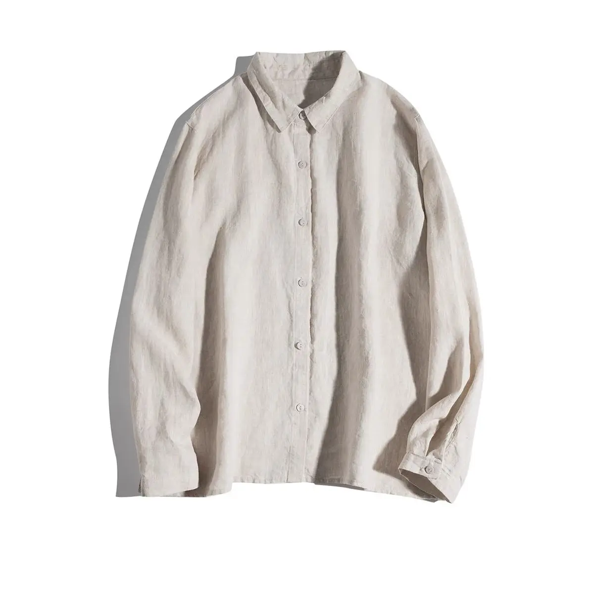 Lâche coton lin Long Sve irt col carré artistique basique Sle trajet femmes haut printemps automne nouveauté