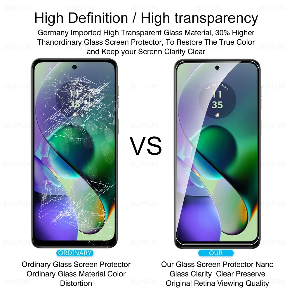 Motorola Moto G54 G14 G34 G84 G04 G04s G24 Power 4G 1-4 Stück HD Glas G75 G55 G45 G35 G15 G05 G06 G56 G86 5G Displayschutzfolie – Detail 4