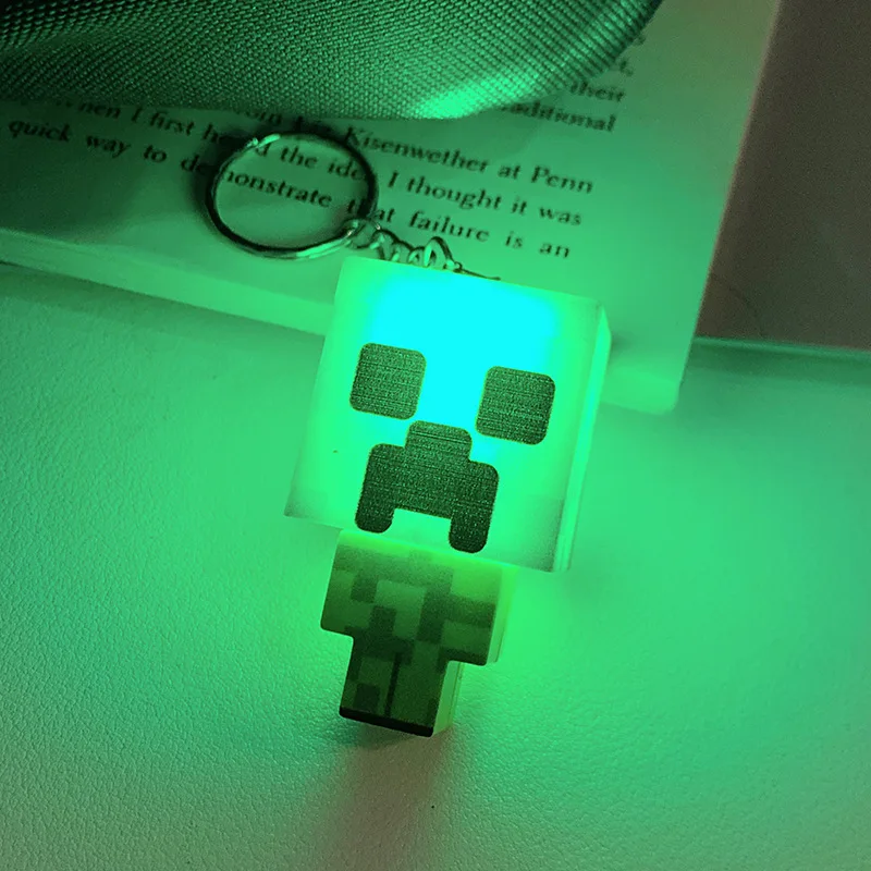My World MC Luminous Doll Lamp Keychain Creative Blocks School Bag Pendant Accessories Toy Gifts