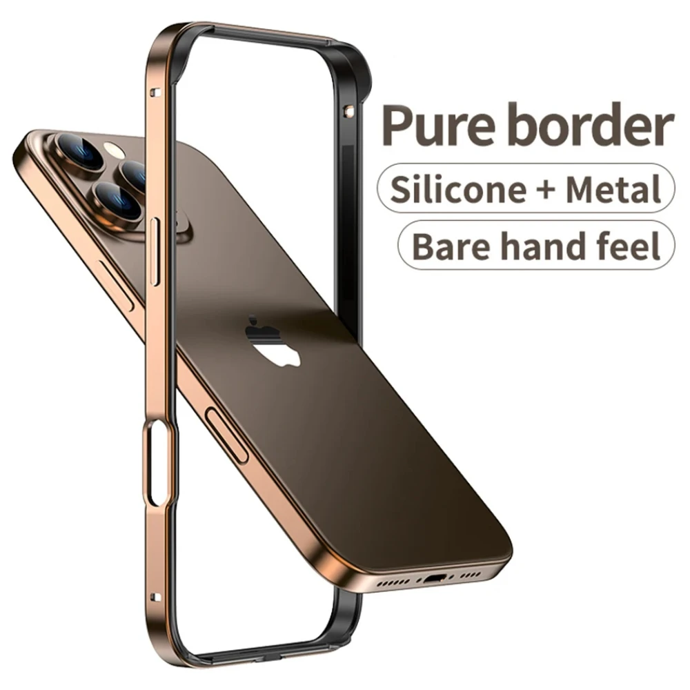 For iPhone 16 15 14 Plus 13 12 11 Pro Max Case Titanium Color Soft Silicone Shockproof Bumper Luxury Hybird Aluminum Meatl Frame