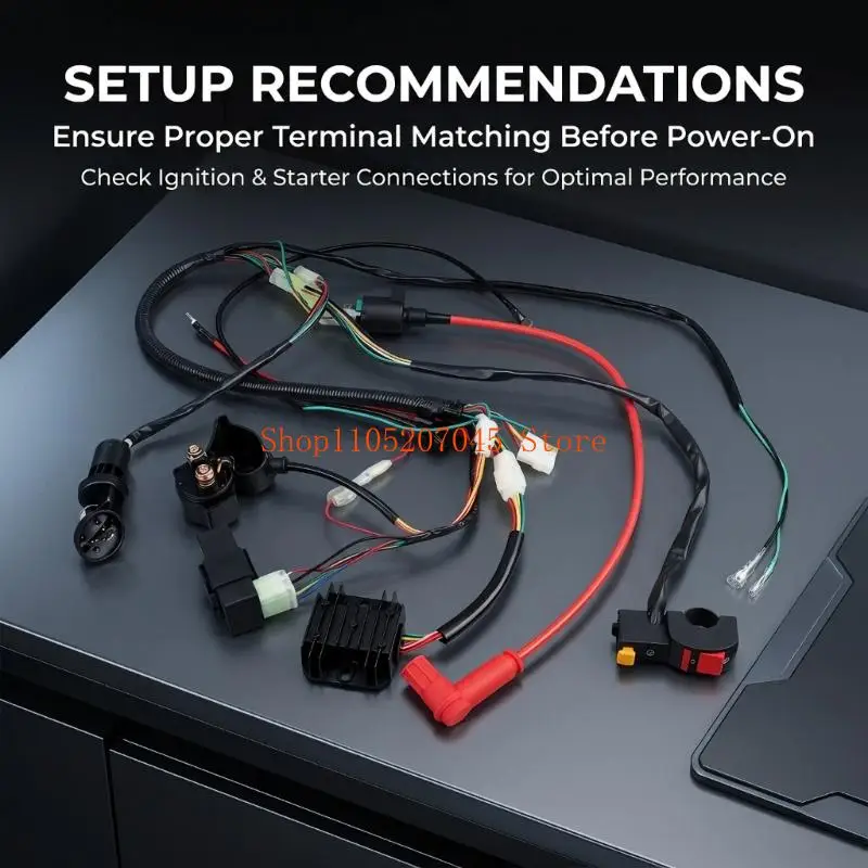37cd Motorcycle Main Wire Harness and CDI Set with Color-Coded Leads, Multiple Plugs, and Partial Black Sleeving for the
