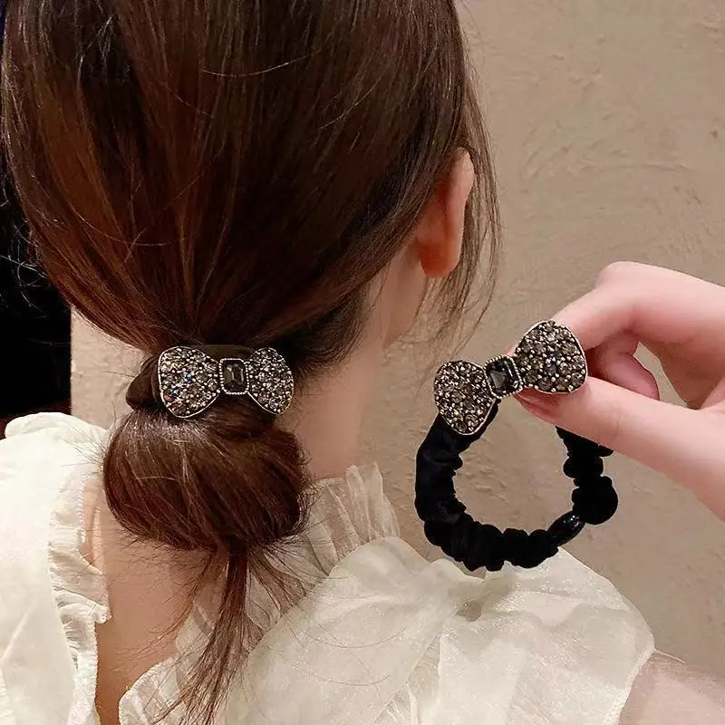 

120Pcs/Lot DIY Bowknot Crystal Rubber Band Full Drill Scrunchie Hair Rope French Large Bowel Ring Styling Tools Accessory HA1752