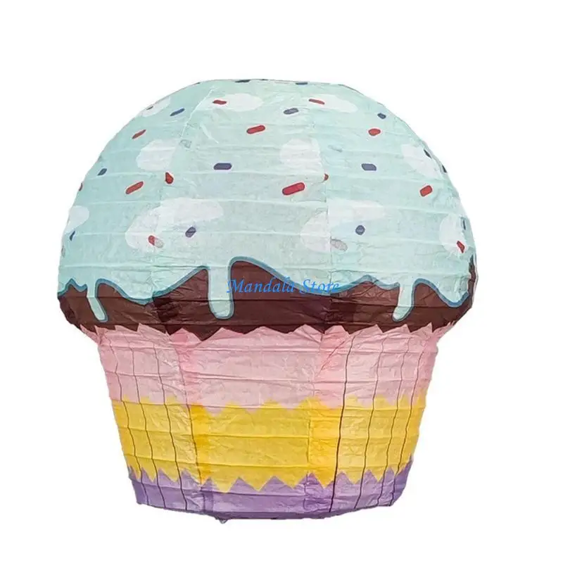 

U2JC for Creative Cupcake Folding Lantern Multicolor Cartoon Cake Hanging Paper Lamp Baby Shower Kids Birthday Party Props