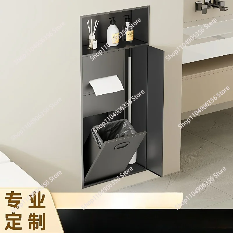 for 304 stainless steel sanitary trash can niche rust-proof cabinet double baffle embedded finished bathroom rack