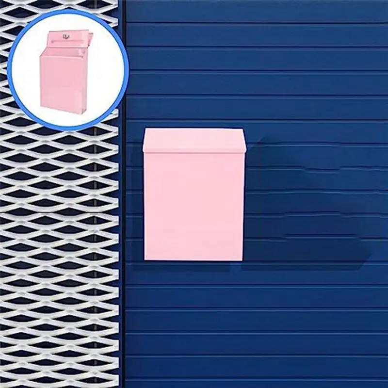 ABFS Wall-Mounted Mailbox Lockable Mailbox Wall Collection Box Farmhouse Mailbox with Key Suitable for Home Pink