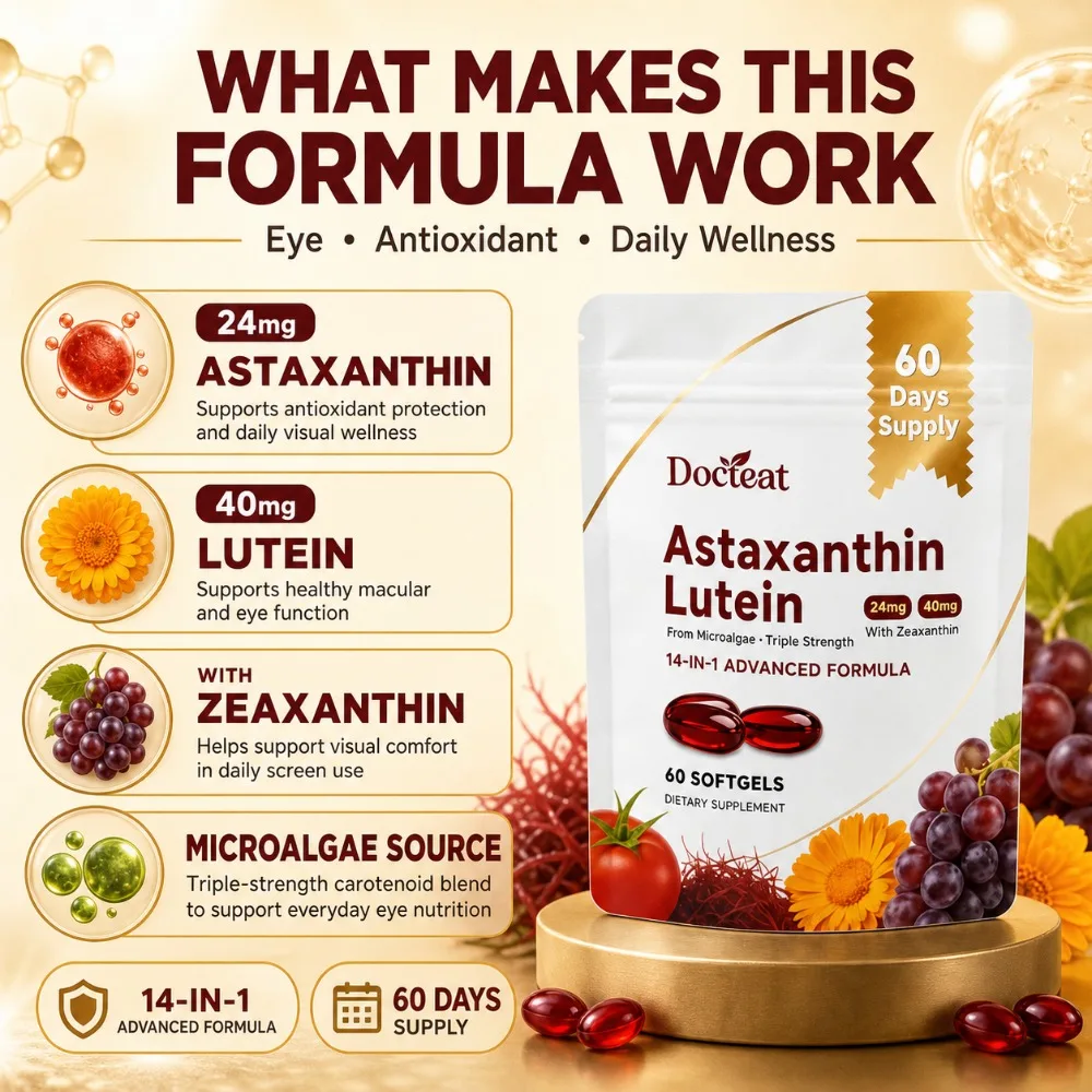 Astaxanthin 24mg Lutein 40mg Zeaxanthin Softgels Triple Strength Eye Health Vision Support Antioxidant Eye Complex 60 Count