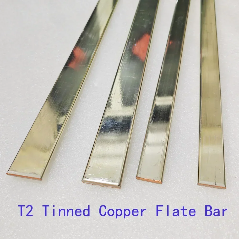 1Pc Length 500mm T2 Tinned Copper Plate Purple Copper Flat Bar Sheet Thickness 2mm 3mm 4mm 5mm Conductive Grounding Busbar