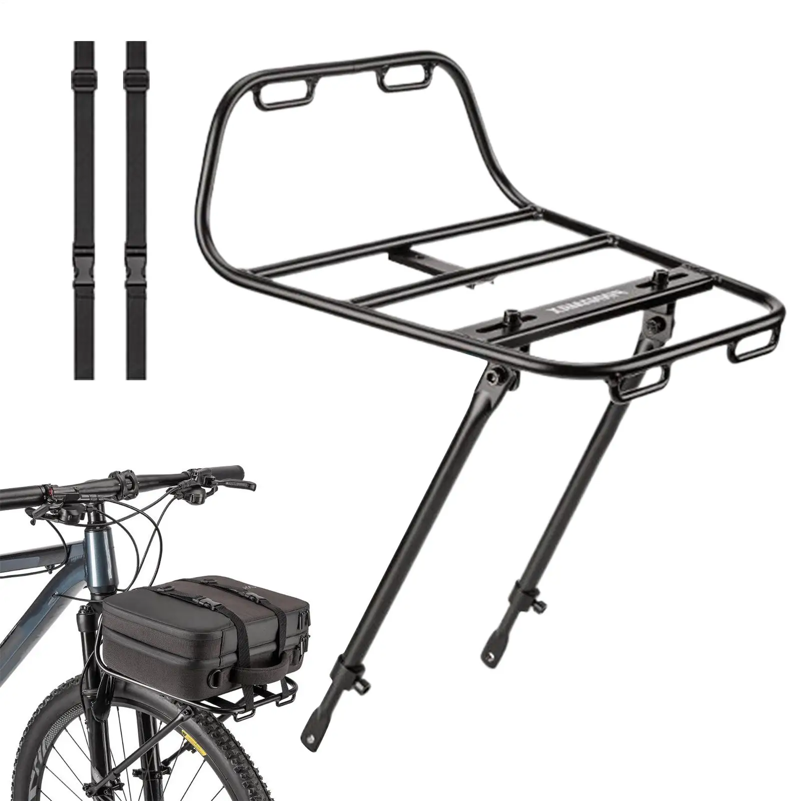 

Aluminum Bike Front Rack Storage Carrier with Straps Road Bike Cargo Holder for Cycling, Indoor Parking & Beach drop shipping