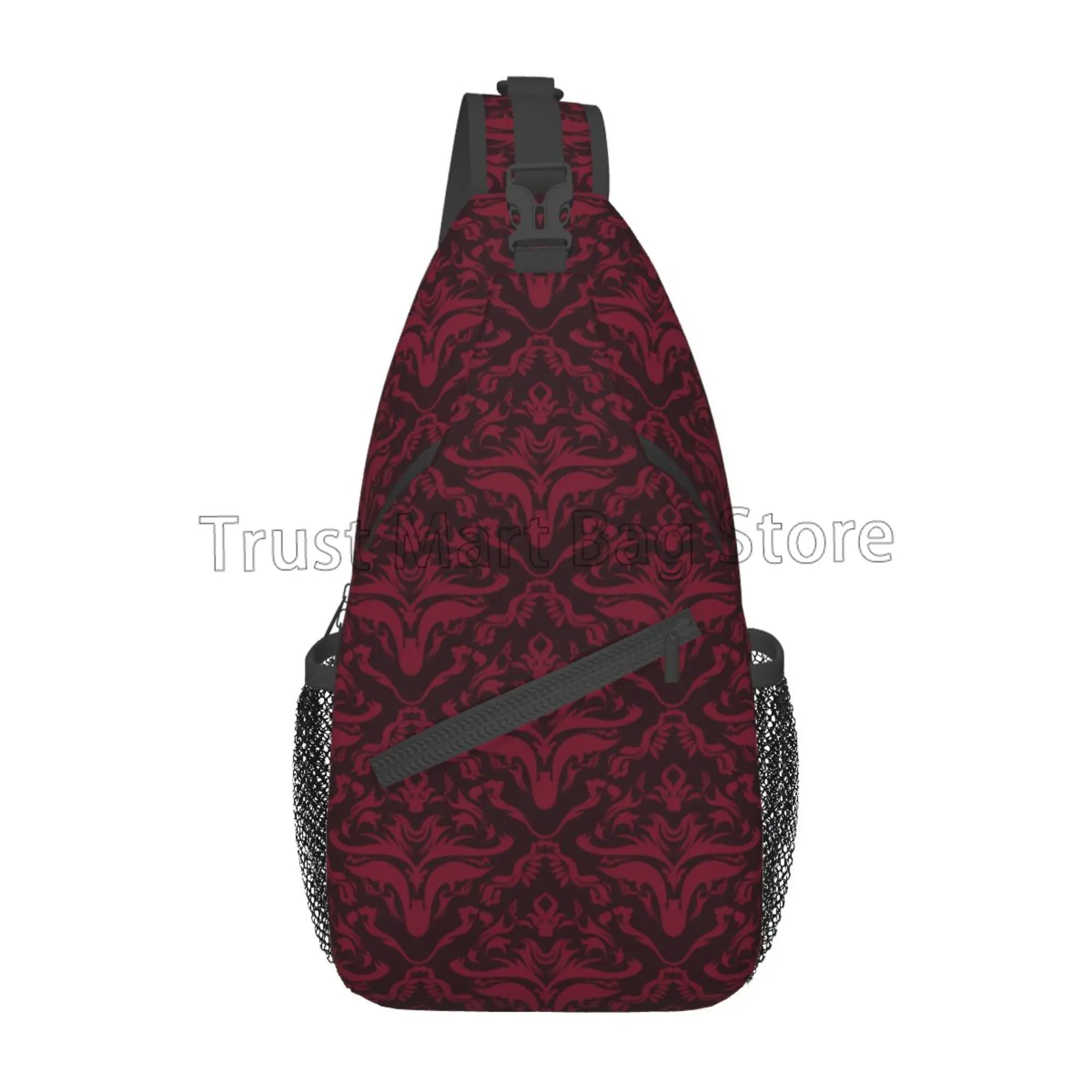 Baroque Damask Luxury Pattern Crossbody Backpack Chest Bag Lightweight Sling Daypacks Travel Hiking Cycling Shoulder Bag