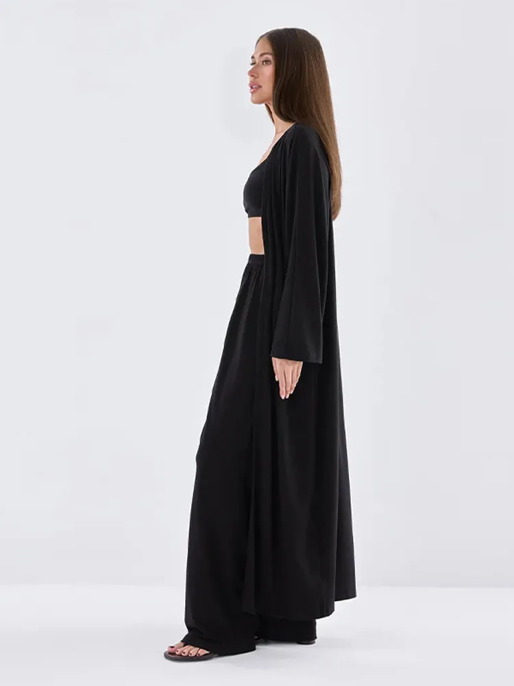 

Trendy Women's Top Pants 3 Piece Tracksuit Set Casual Solid Full Sleeve Long Shirts Straight Pant Suit Lady Summer Chic Sets