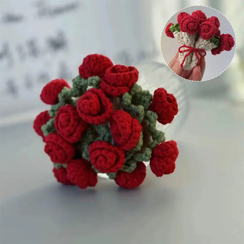 Mini Rose Bouquet Coasters Handmade Knitted Placemats Crochet Rose Flower Cup Pad Table Decoration and Accessories Home Decor