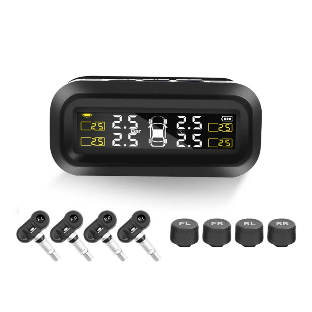 

Universal Car Tpms Tire Pressure Monitoring System Solar Power Digital Tmps Lcd Display Security Alarm Tire Pressure Sensor