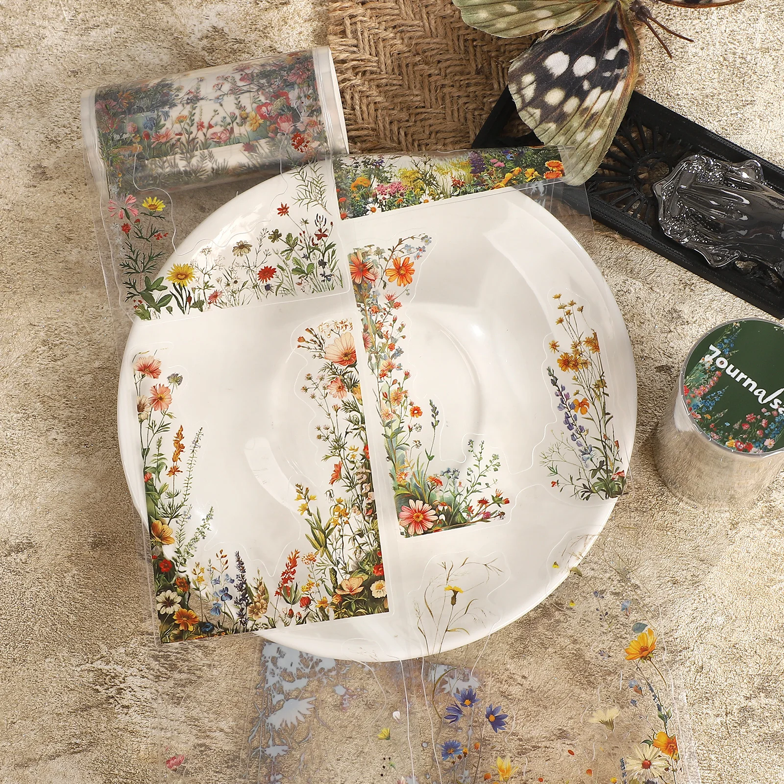 80mm*200cm Vintage plant flower border Landscape PET Tape Creative DIY Journal Material Collage Scrapbooking Stationery