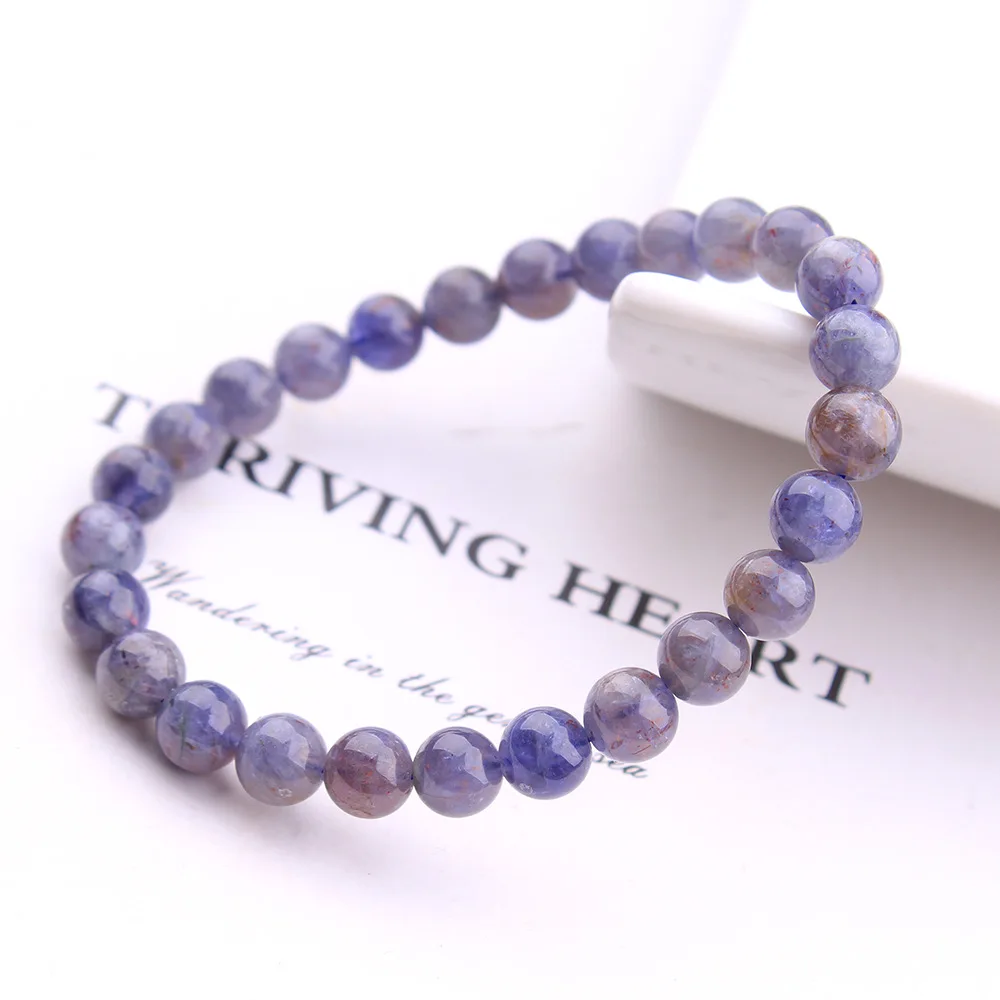 Natural Blood Blue Dichroite Iolite Star Bracelet Women Men 6mm 7mm Blue Cordierite Iolite Round Beads AAAAA