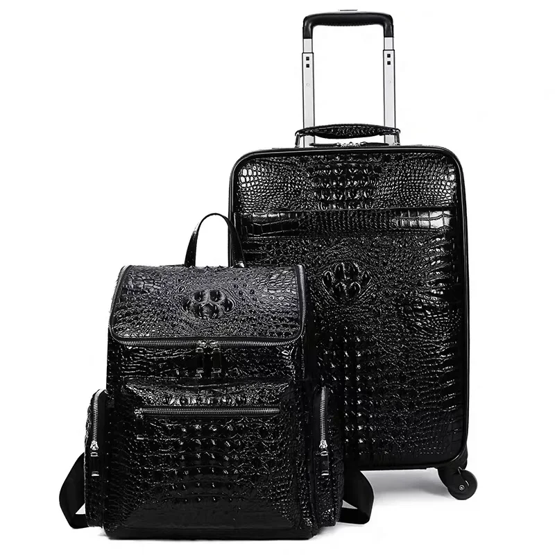 Leather crocodile pattern travel luggage with handbag men head cowhide universal wheel suitcase 20 inch boarding case