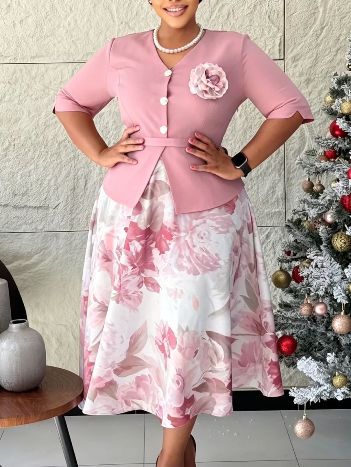 

Women's Summer Fashion Patchwork Dress 2026 Printed Five-Quarter Sleeve Fake Two-Piece Temperament Gown for Ladies