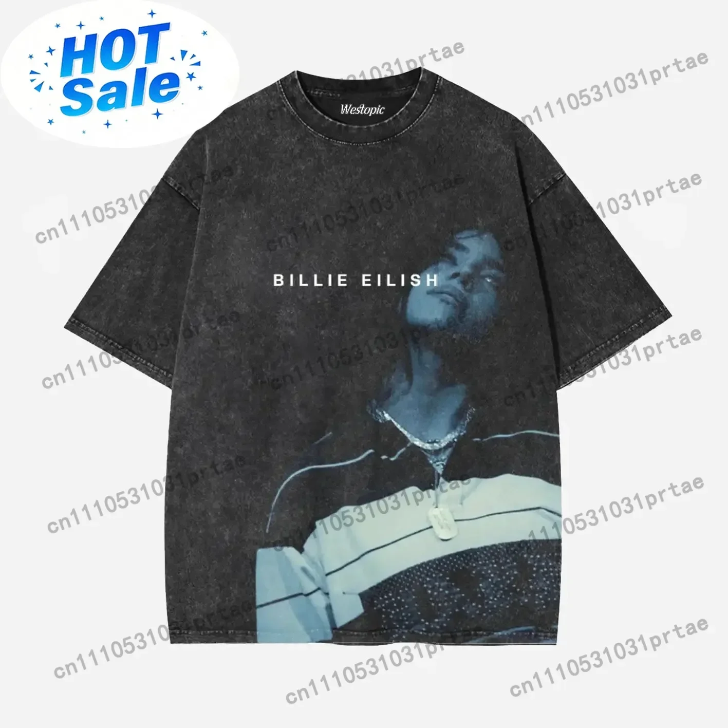 BILLIE EILISH American Trendy Vintage Washed Graphic Print Tshirts Men Women Tops Oversized Cotton Short Sleeves Oversized bLACK