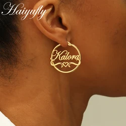Haiyufly Personalized Custom Name Hoop Earring with Heart for Women Stainless Steel Nameplate Earrings Christmas Jewelry Gift