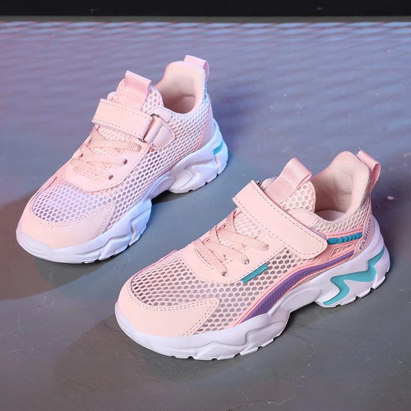Girl\'s Summer Sneakers Sports Light Running Shoes Hollow Vamp Breathable Kids Flat Walking Casual Teenage Tennis Trainer