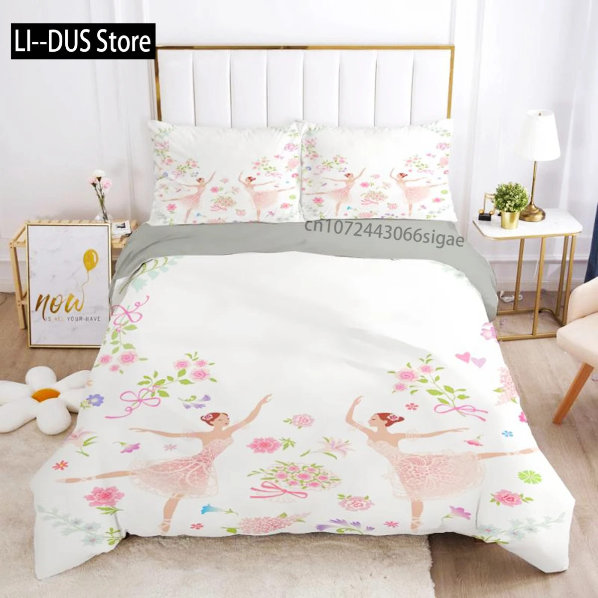 

Ballet Dancer Duvet Cover Set King Size Dancing Is My Passion Print Bedding Set Microfiber Girl Ballet Shoes Pattern Quilt Cover