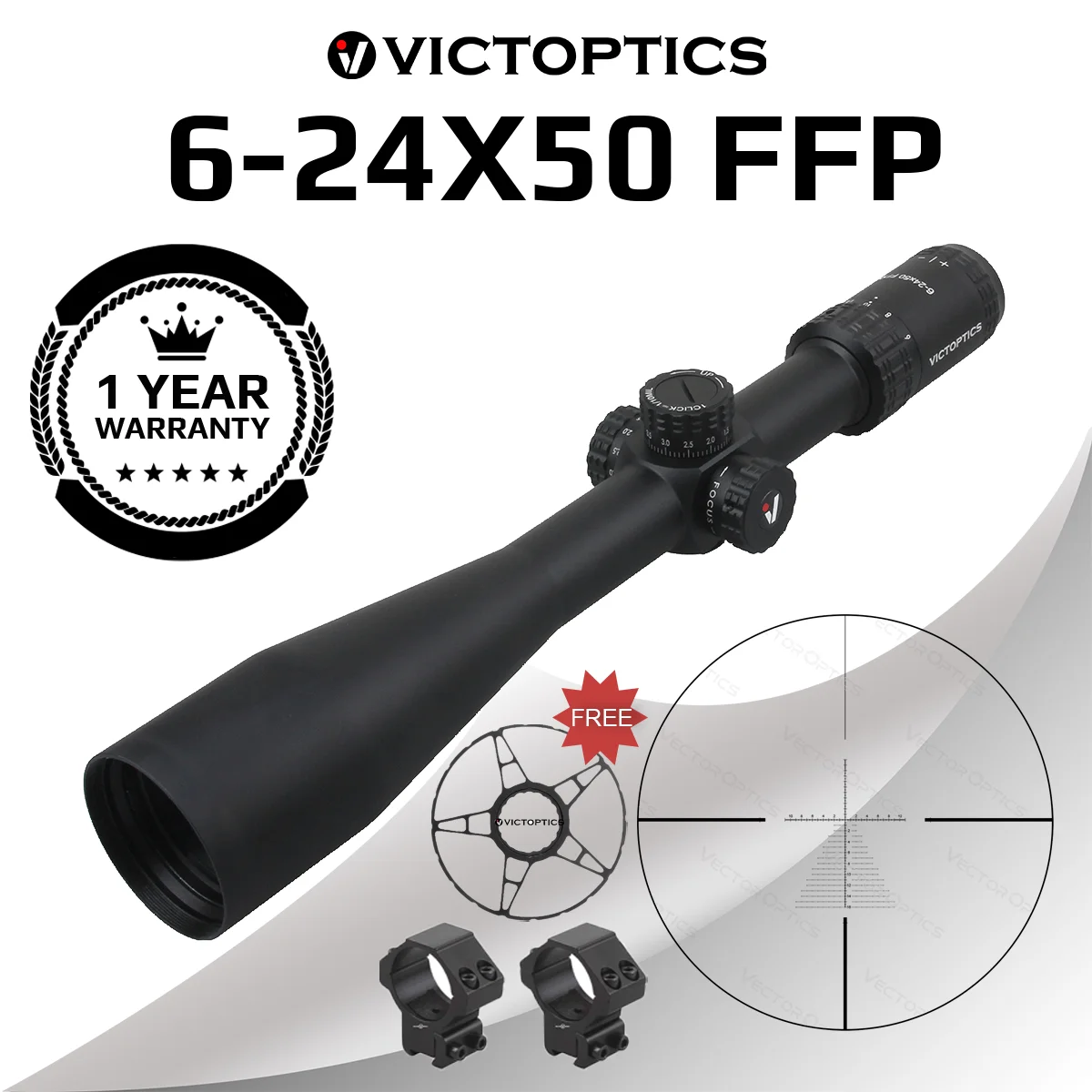 VictOptics S4 6-24x50 FFP Riflescope 1/10MIL Adjustment with Turret Lock Feature Wide Field of View Fit Airsoft