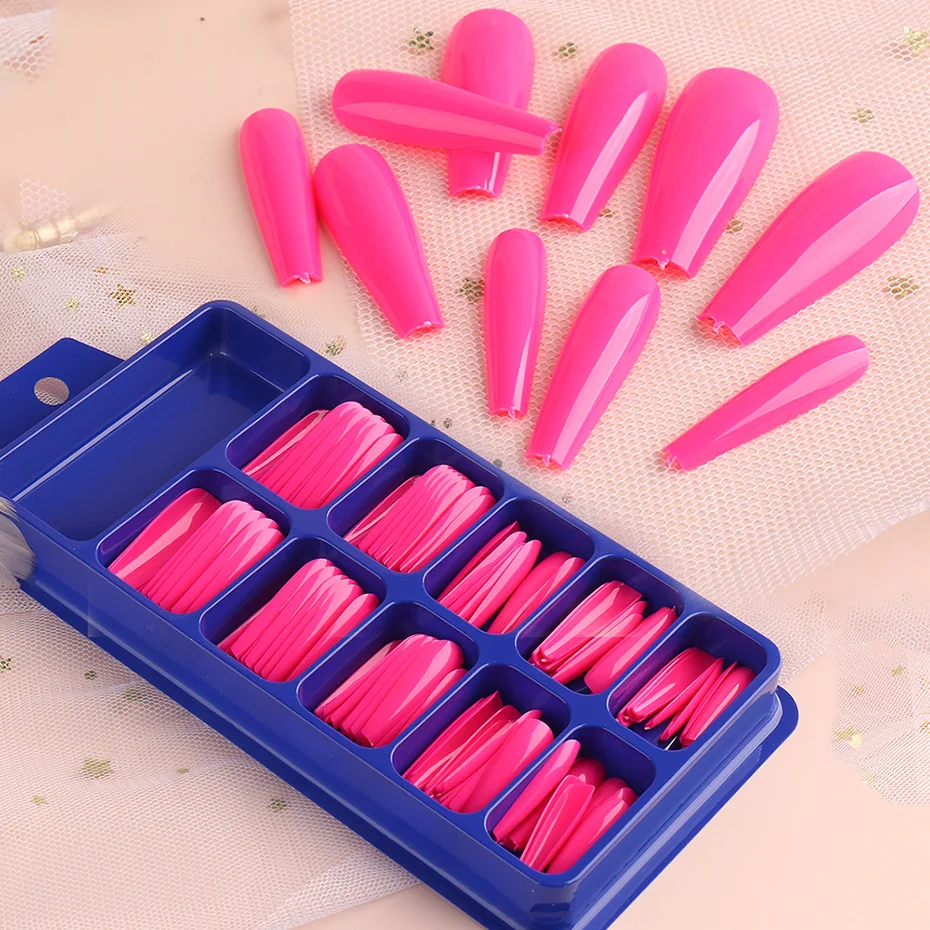 100 Stück künstliche Nägel zum Aufkleben, Acryl-Verlängerung, Coffin-Formen, Nagelspitzen, Gel-Nagellack, Sommer-Kunstnägel-Sets, Werkzeugsets – Detail 8