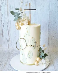 Custom Name Cake Charm & Acrylic Cross Cake Topper,Personalized Christening Cake Topper Baptism Name Plaque First Holy Communion
