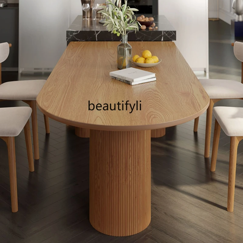 

Kitchen Island Dining Table Integrated Home Nordic Light Luxury Log Semicircle Silk Wind Zhongdao Solid Wood