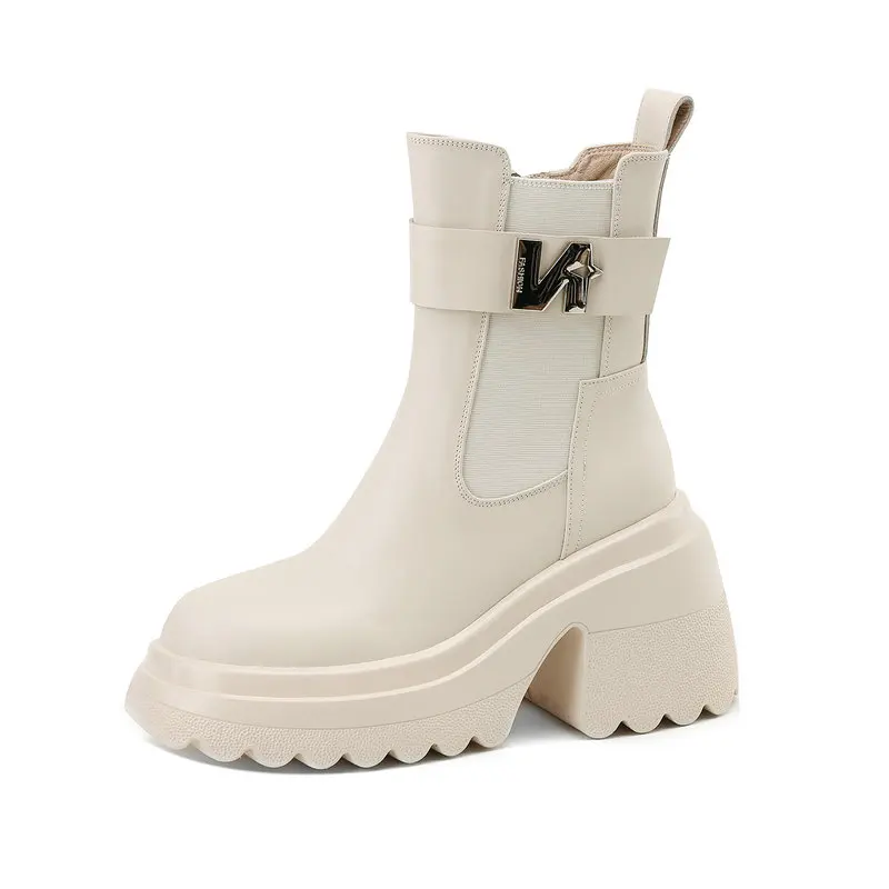 أحذية نسائية على الموضة جديدة لعام 2025 مصنوعة من جلد البقر الطبيعي 100% أحذية تشيلسي ذات نعل سميك أحذية رقص فاسق #1