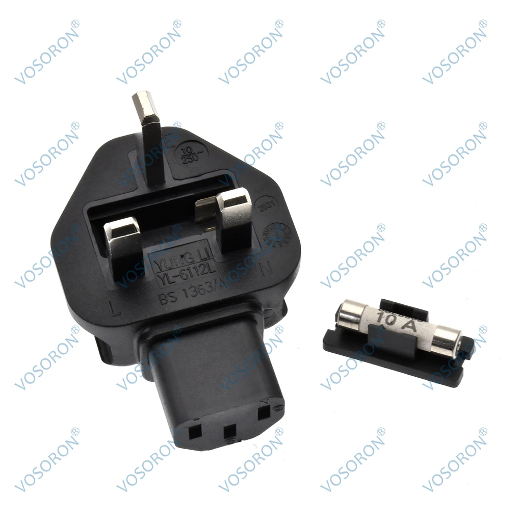 UK BS1363 Plug to IEC C13 Power Adapter Male to Female Connector Extension Plug for Server Computer Monitor