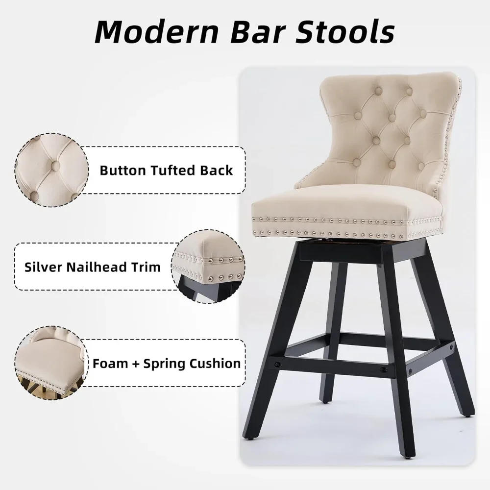 Moderne drehbare Barhocker, 2er-Set, gepolsterter Samt-Barhocker in Thekenhöhe mit Rückenlehne